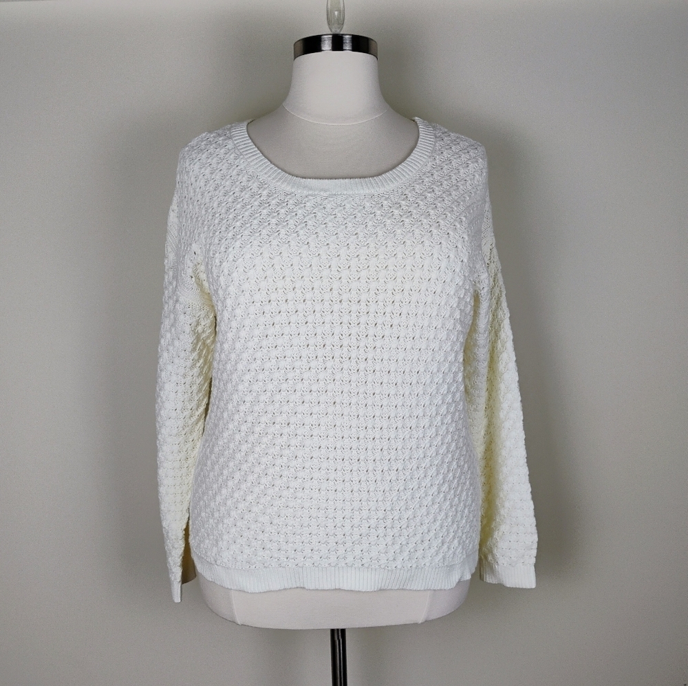 Old Navy In A Flurry Popcorn Stitch Knit Sweater Pullover XL Ivory Scoop Neck